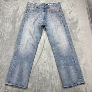 Azzure Jeans 36x34 Light Wash Straight Leg Denim Embroidered Pockets Y2K